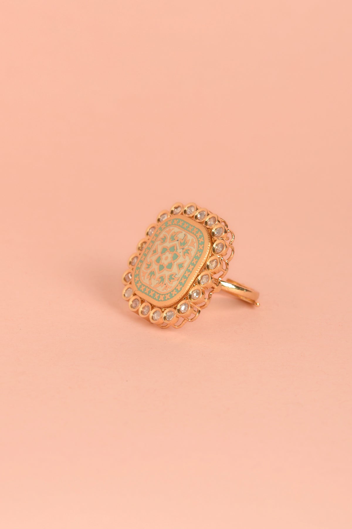 Handcrafted Meenakari & Kundan Square Cocktail Ring