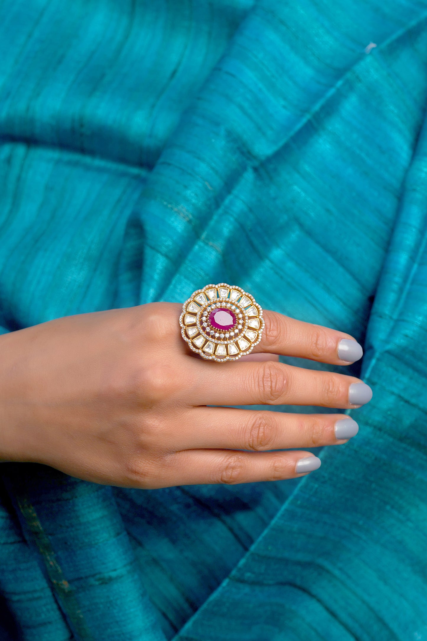 Regal Ruby Stone Polki Kundan Jadau Ring