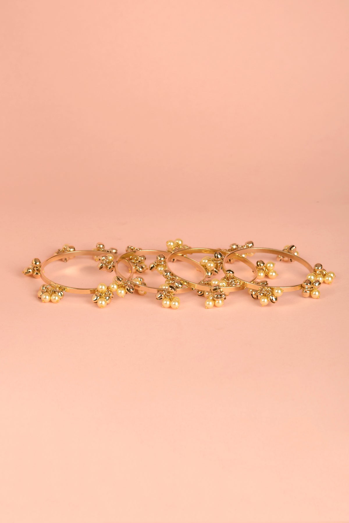 Gold Plated Beaded Pearl Bangles (Set of 4)