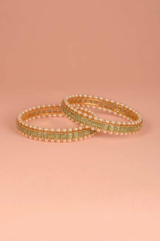 Gold Plated Sea Green Stone Bangles