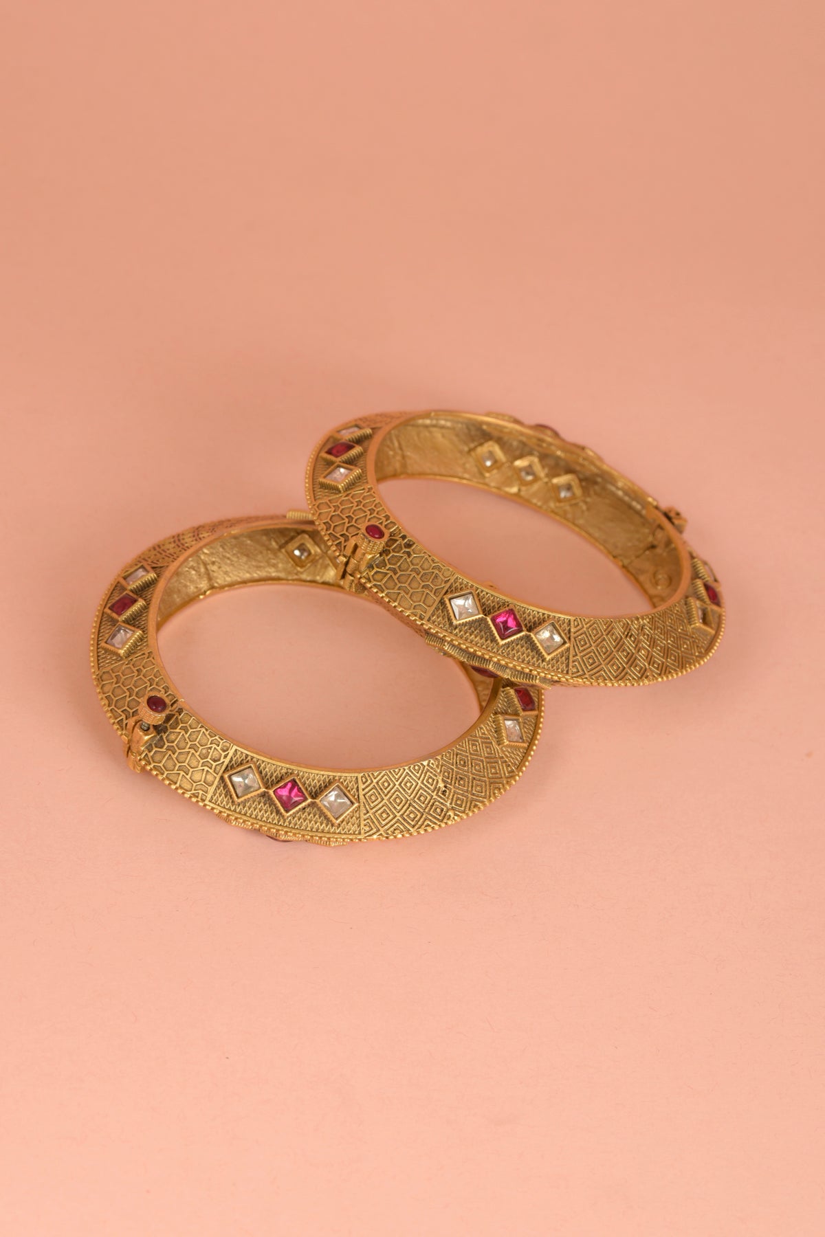 Gold Plated Kundan Polki Bangles with Antique finish