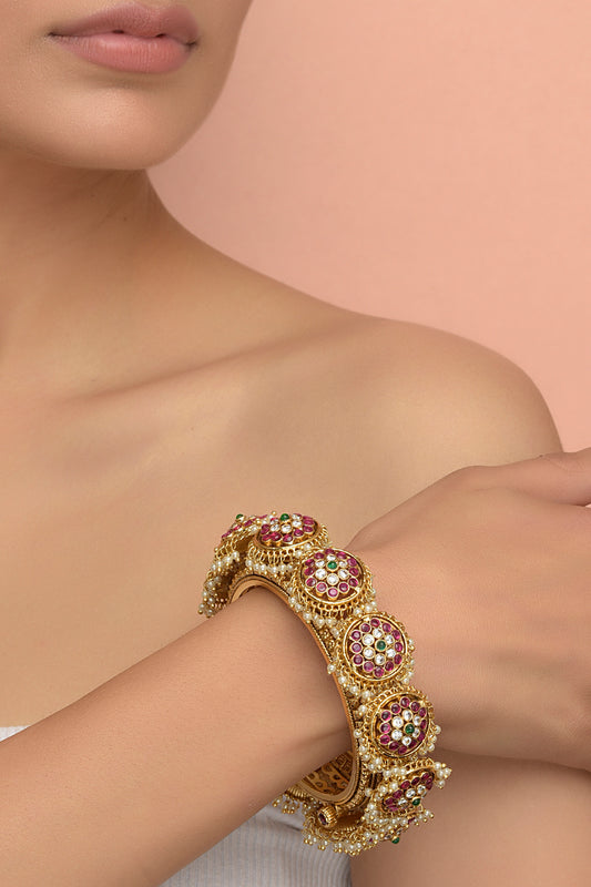 Gold Plated Ruby & Pearl Bracelet