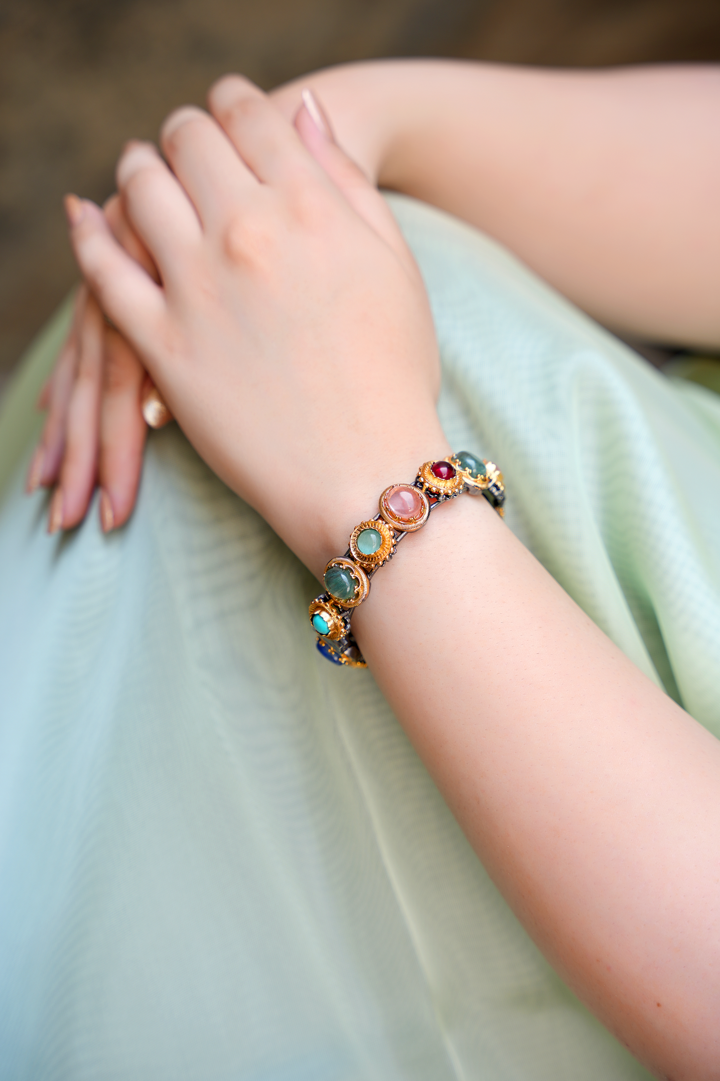 Gold Plated Navrattan Bangle