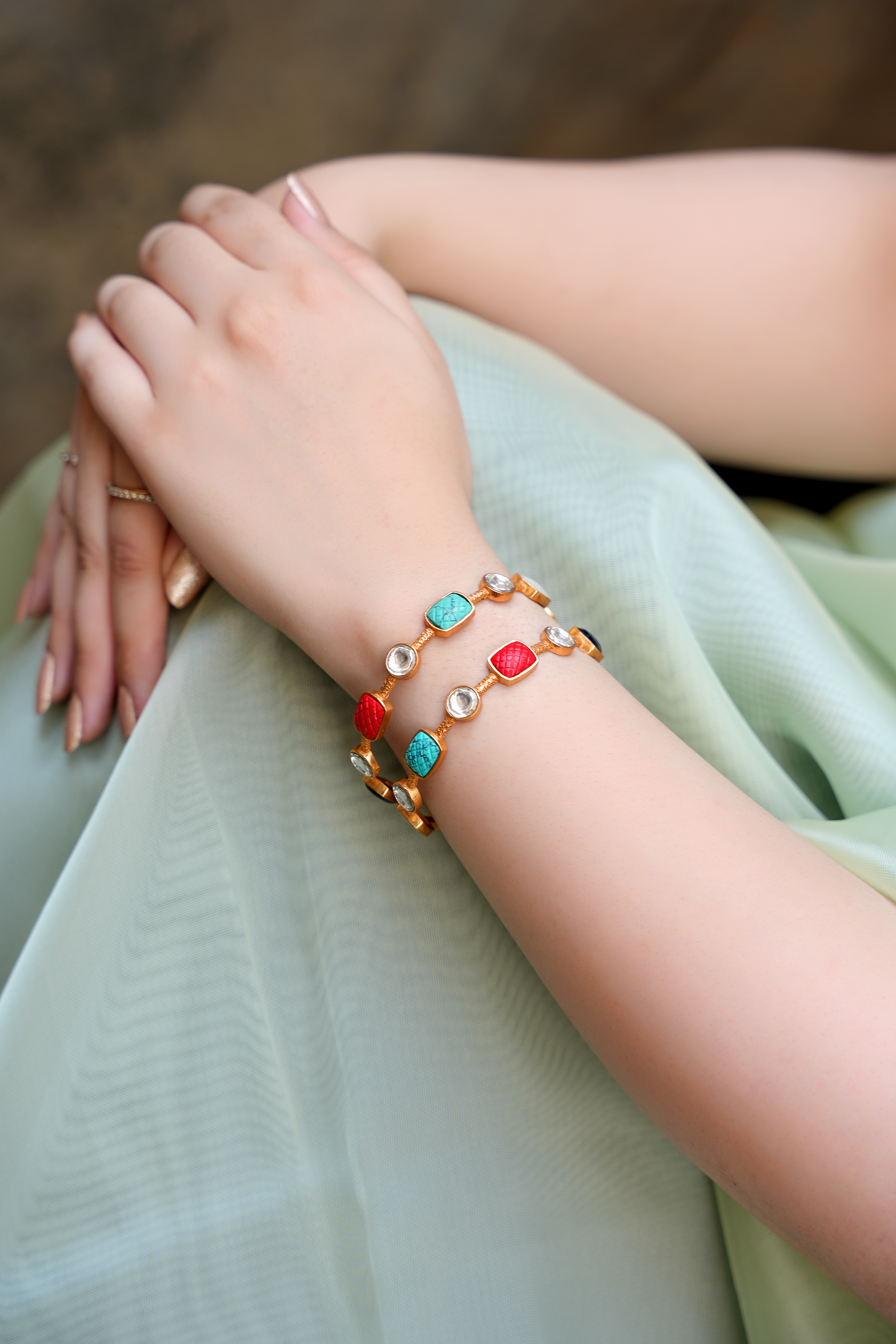 Gold Plated Navrattan Bangles (Set of 2)