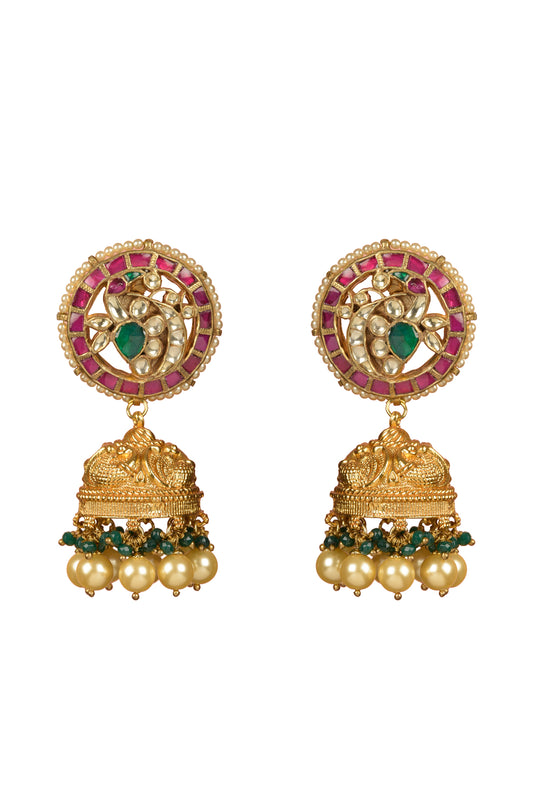 Gold Plated Peacock Multi Kundan top with jhumki