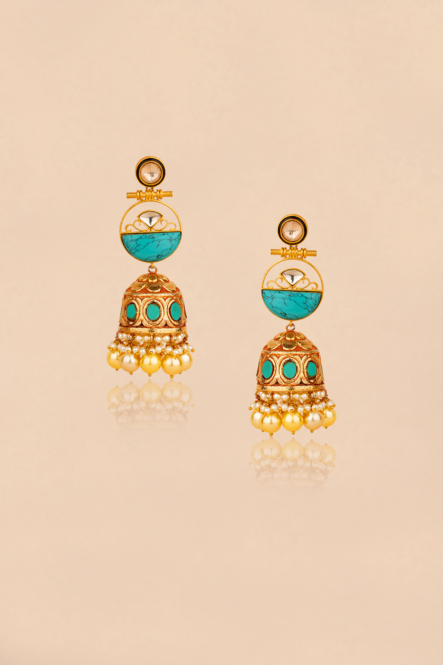 Gold Plated Turquoise Dangler Earrings with Jhumki