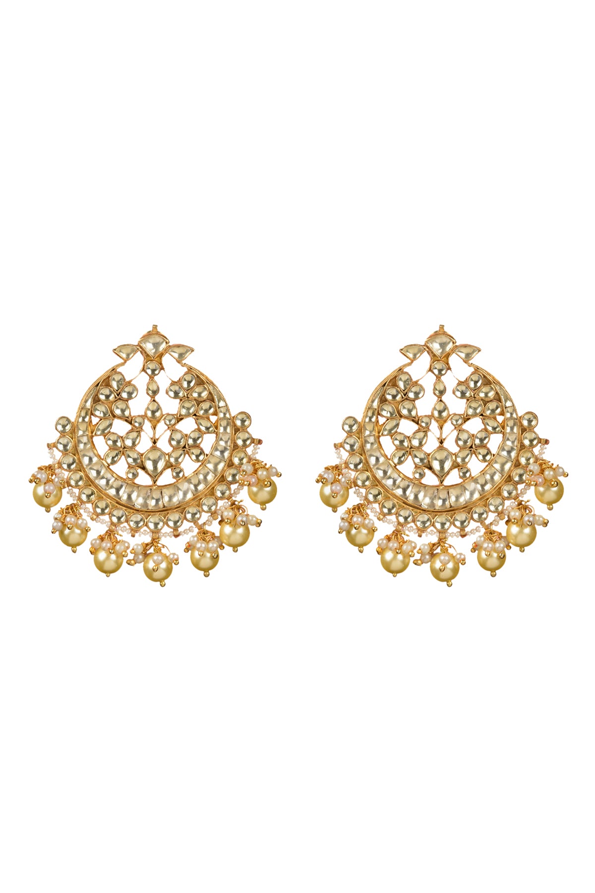 Gold Plated Kundan Polki & Pearl Chandbali Earrings