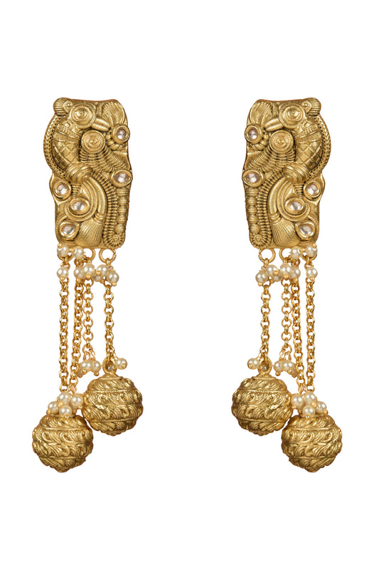 Gold Plated Kundan Polki Danger Earrings