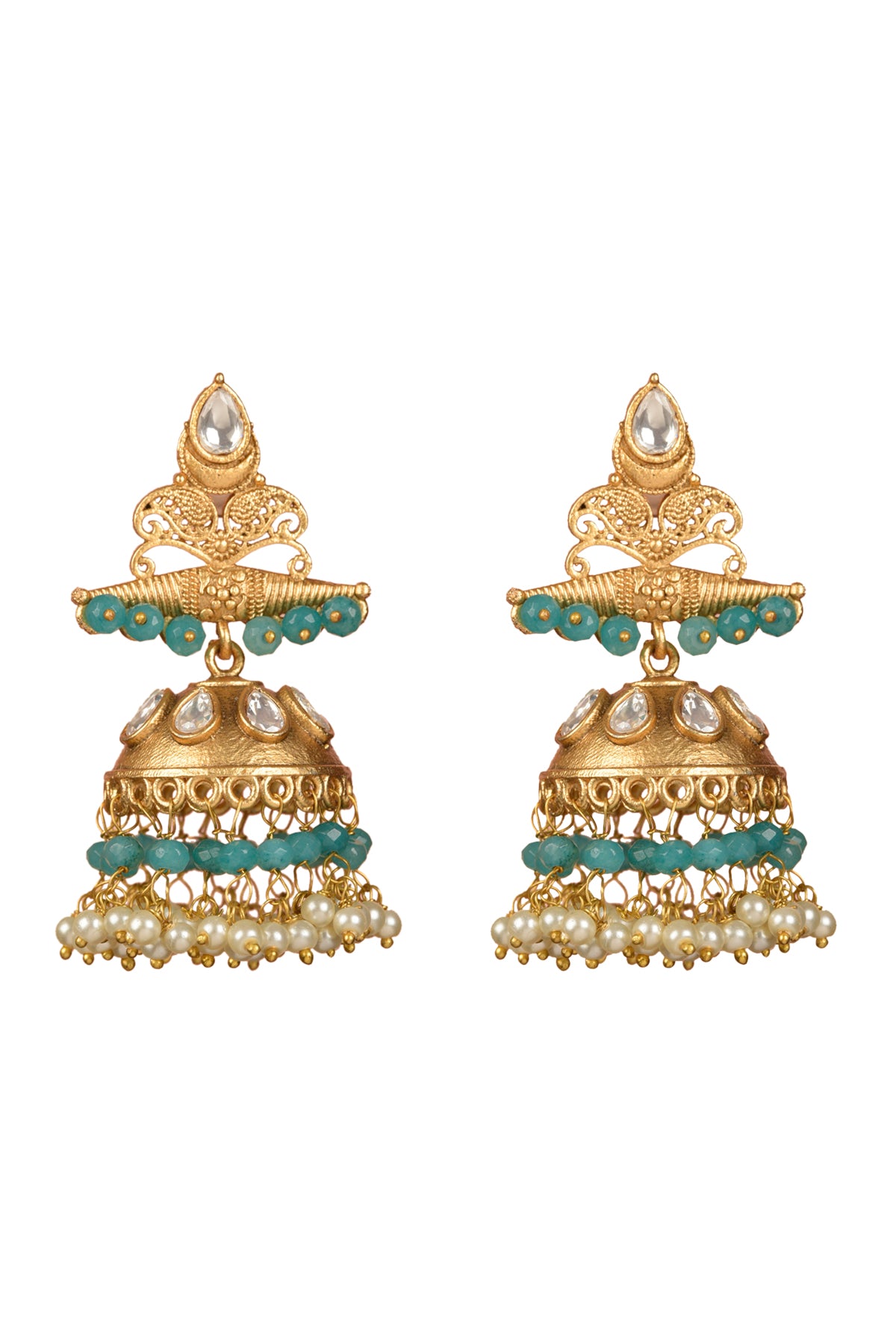 Gold Plated Kundan Polki Jhumka Earrings