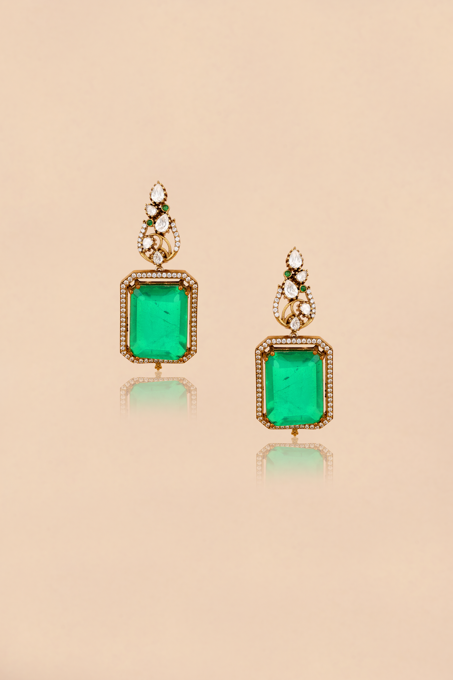 Gold Plated Kundan polki Danler with hanging Green stone