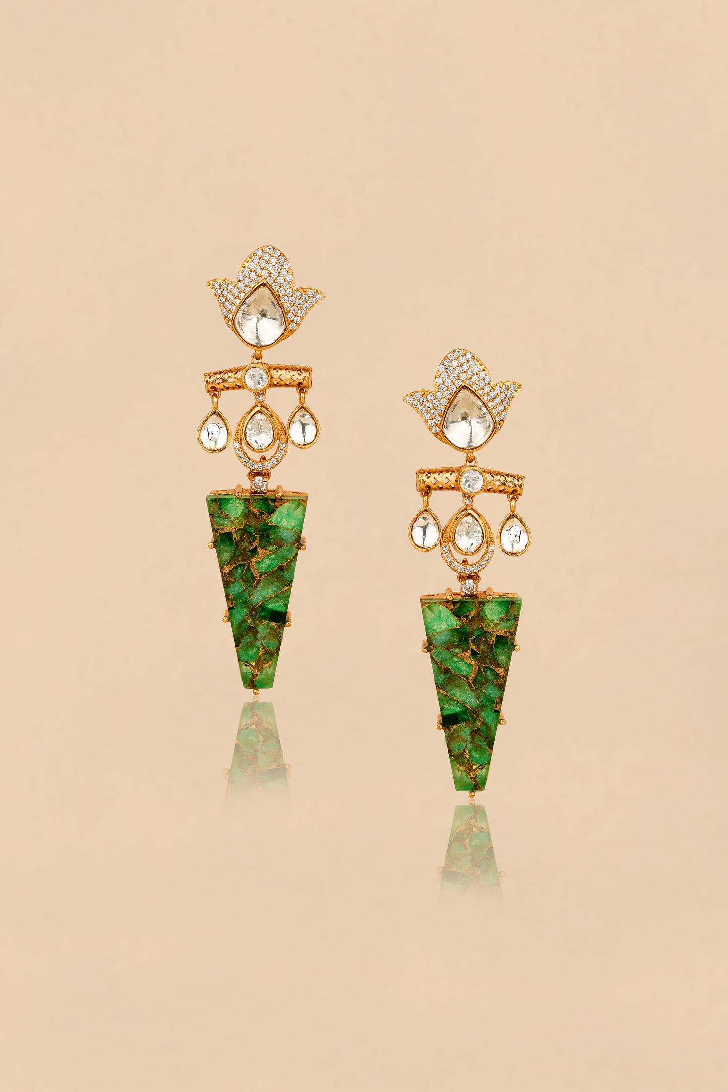 Gold Plated Kundan Polki Dangler with a Green Stone
