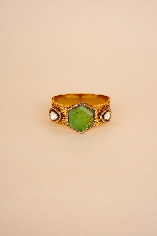 Gold Plated Bracelet with a Green stone & Polkis