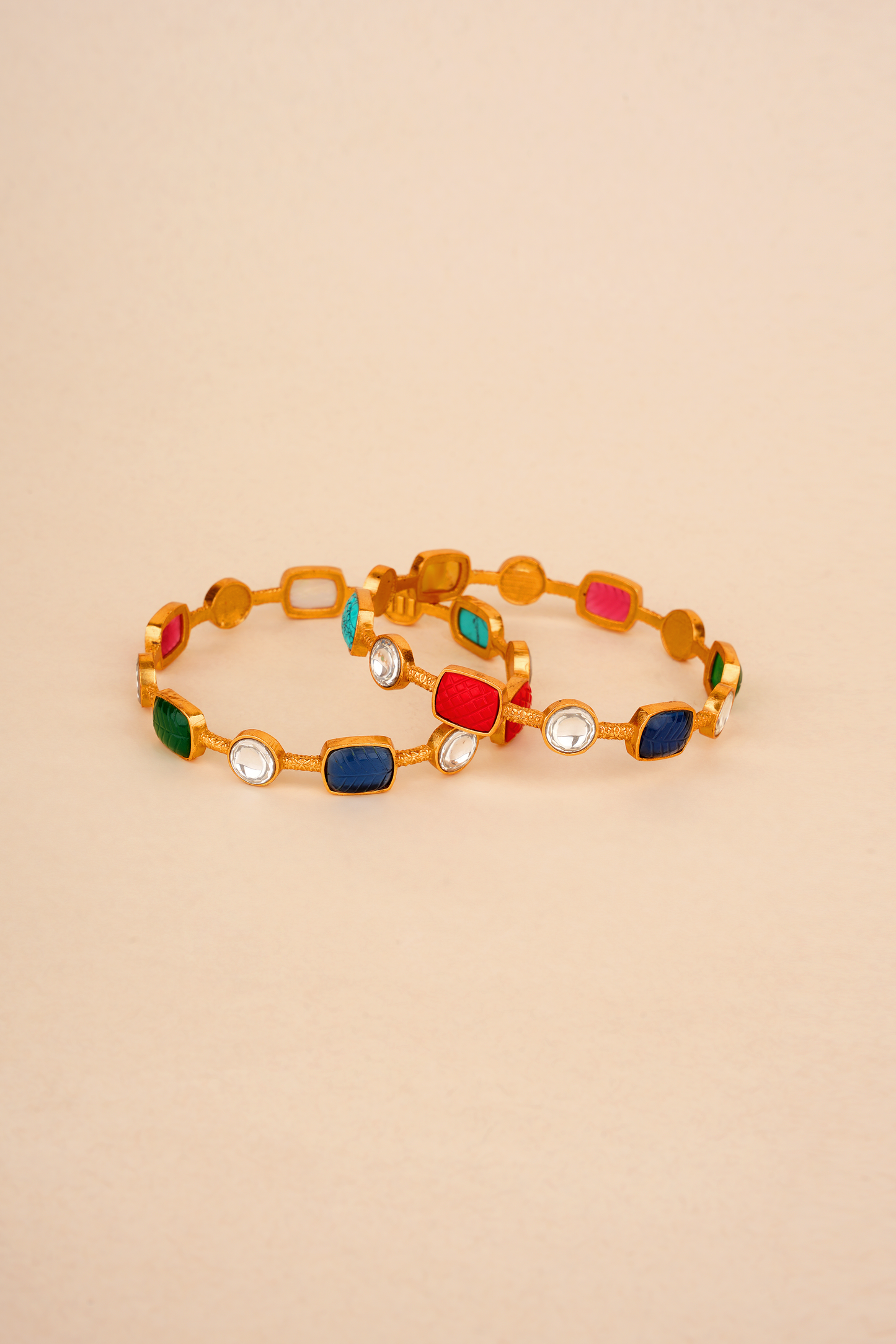 Gold Plated Navrattan Bangles (Set of 2)