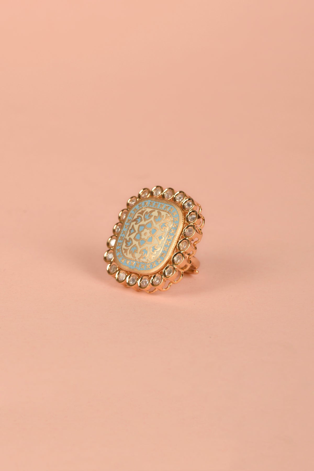 Handcrafted Meenakari & Kundan Square Cocktail Ring