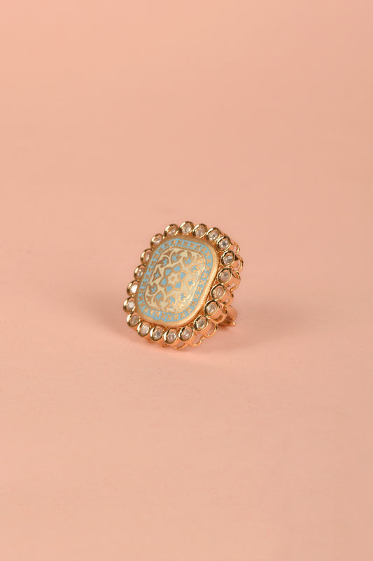 Handcrafted Meenakari & Kundan Square Cocktail Ring