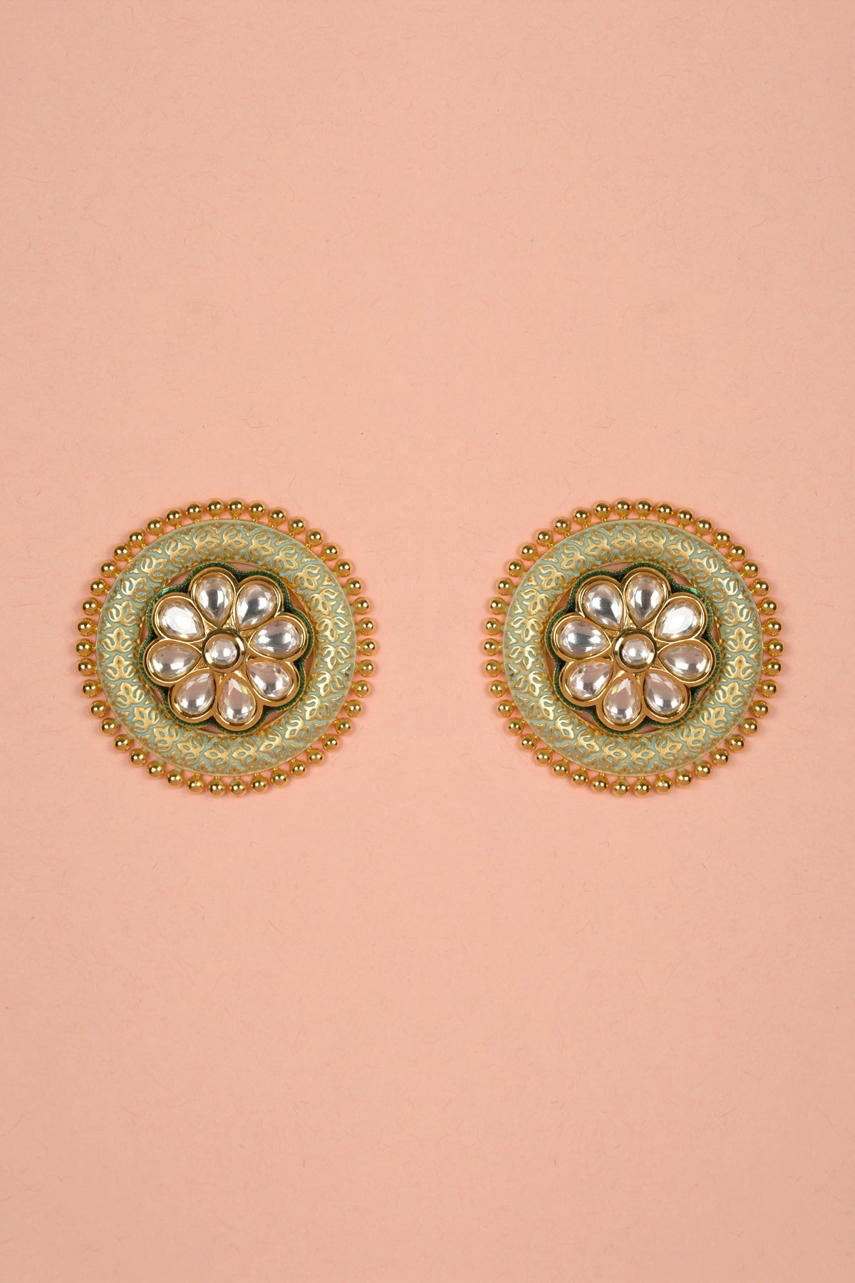 Gold Finish Kundan Polki Stud Earrings