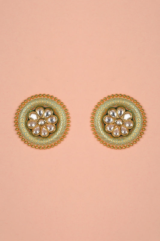 Gold Finish Kundan Polki Stud Earrings