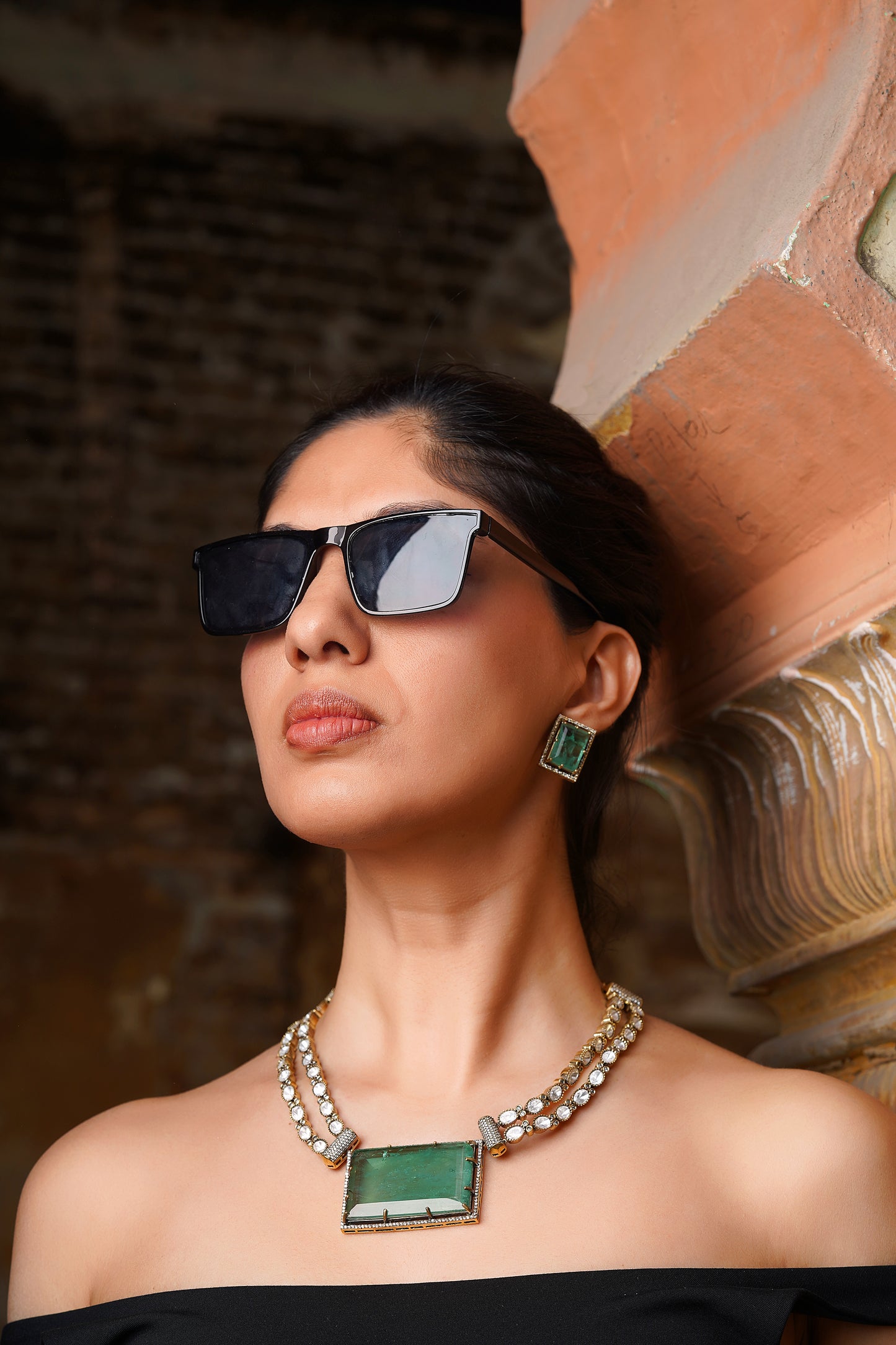 Luxe Emerald & Polki Jadau Heirloom Couture Necklace Set