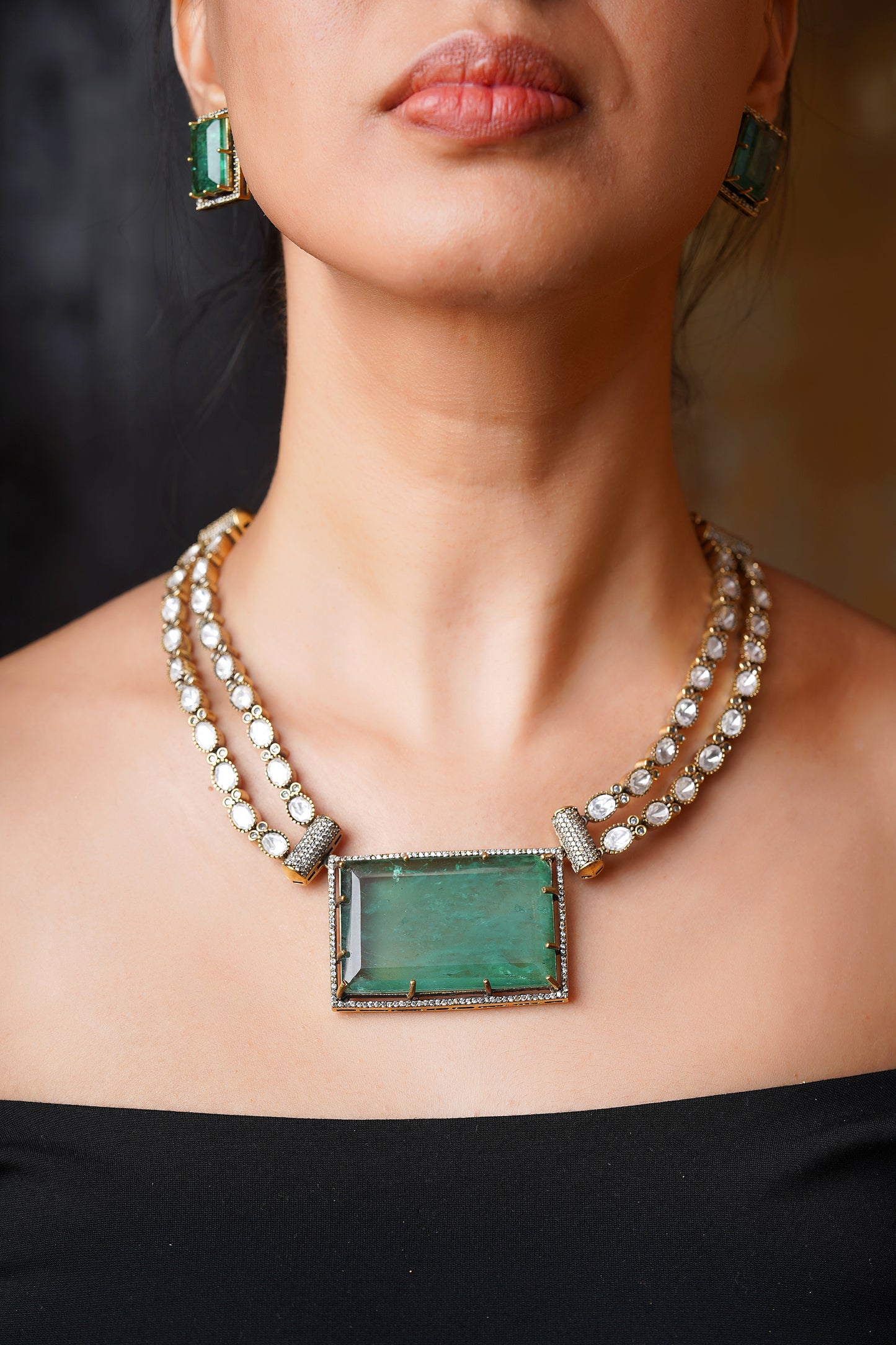 Luxe Emerald & Polki Jadau Heirloom Couture Necklace Set