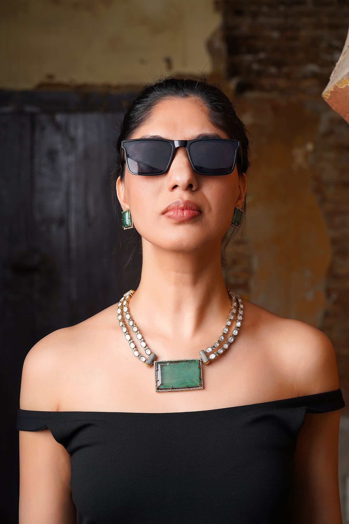 Luxe Emerald & Polki Jadau Heirloom Couture Necklace Set