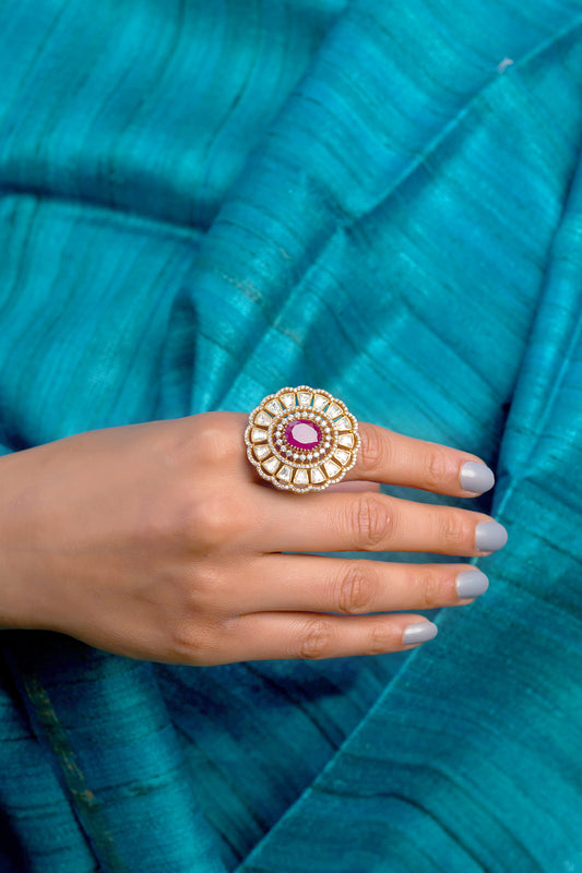 Regal Ruby Stone Polki Kundan Jadau Ring