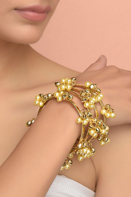 Gold Plated Beaded Pearl Bangles (Set of 4)