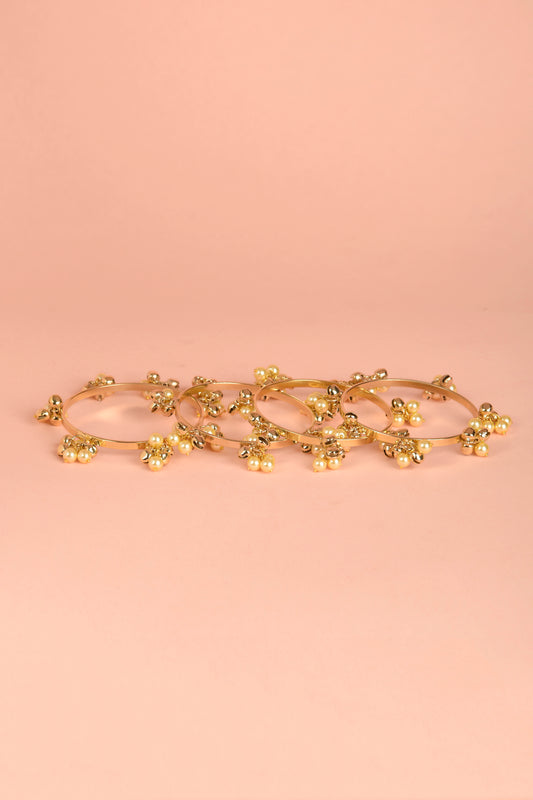 Gold Plated Beaded Pearl Bangles (Set of 4)