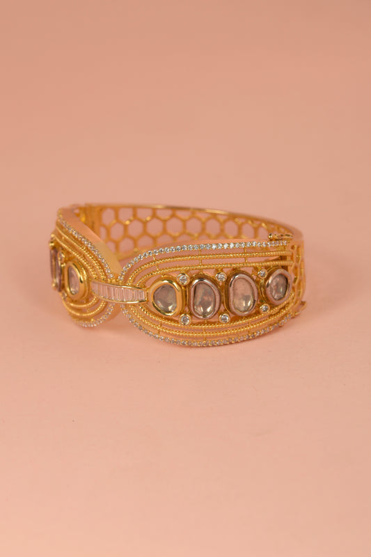 Gold Plated Kundan Polki & American Diamond Bracelet