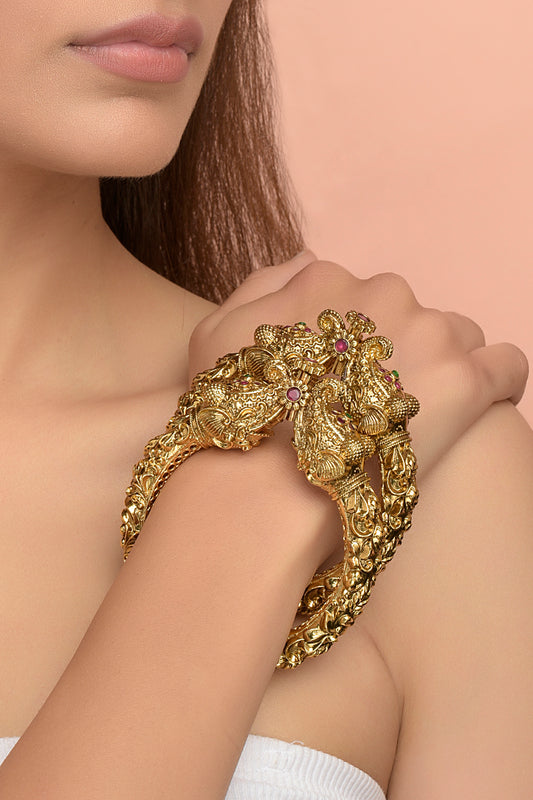 Gold Plated Elephant Head Carved Bangles