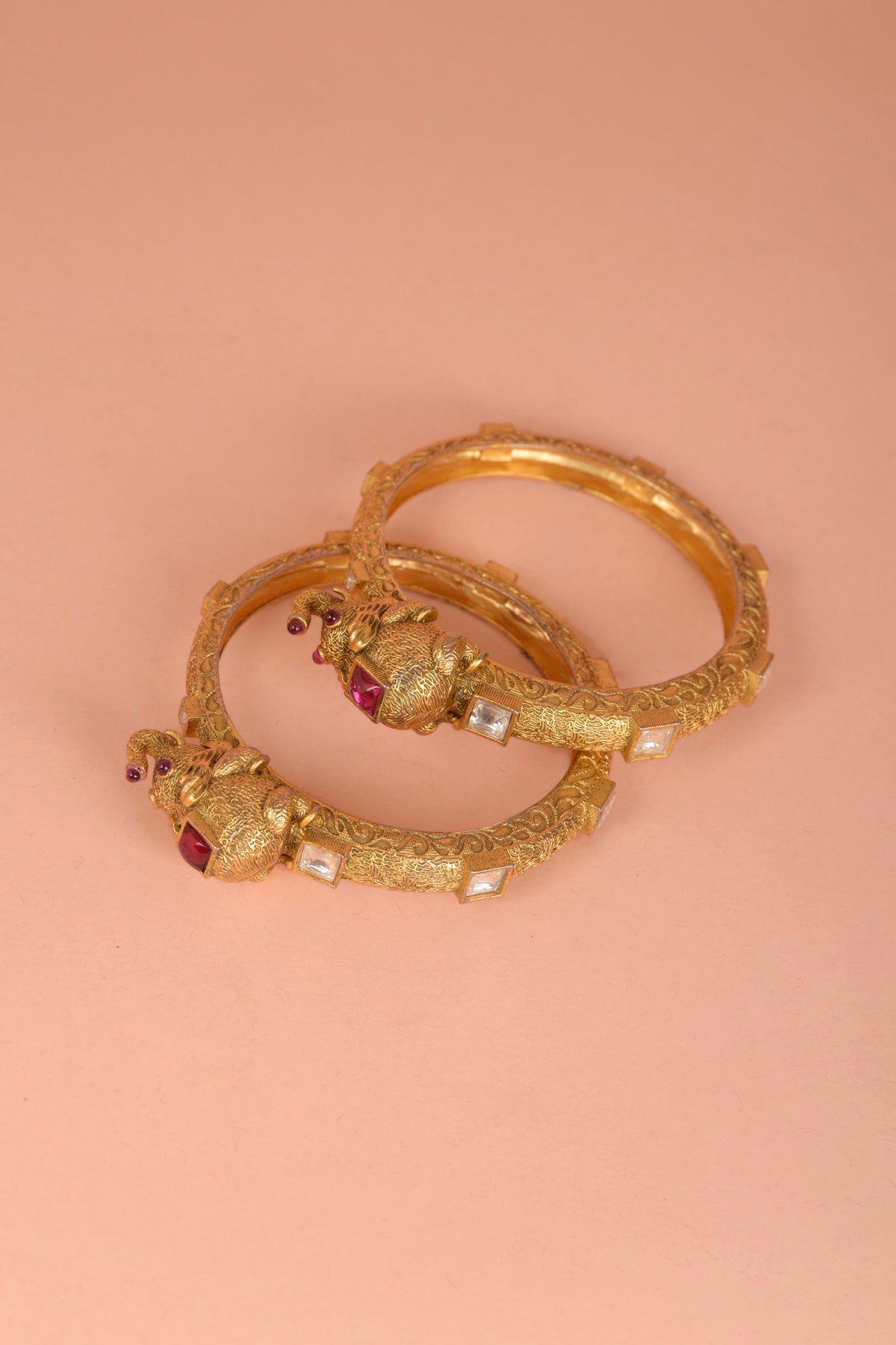 Gold Finish Kundan Polki Bangles (Set of 2)