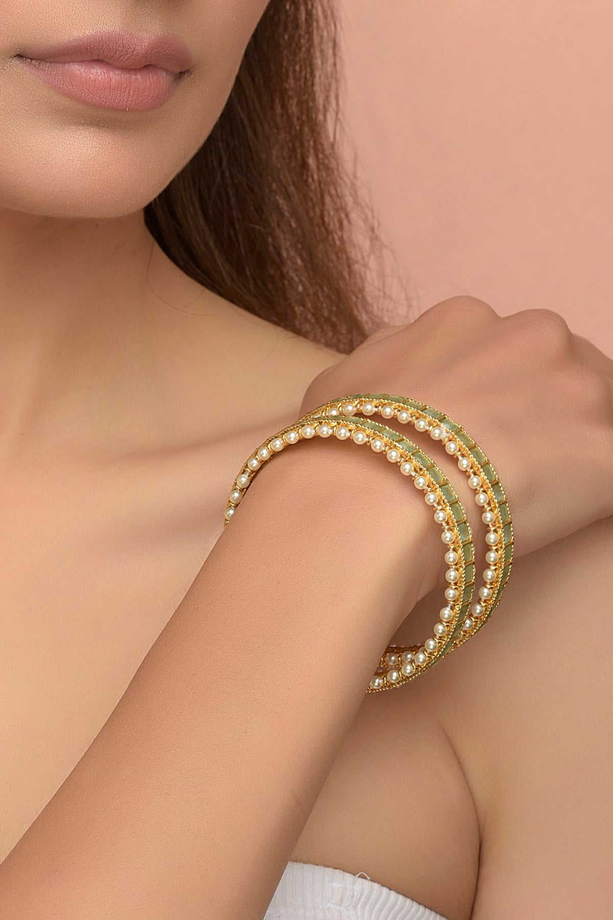 Gold Plated Sea Green Stone Bangles