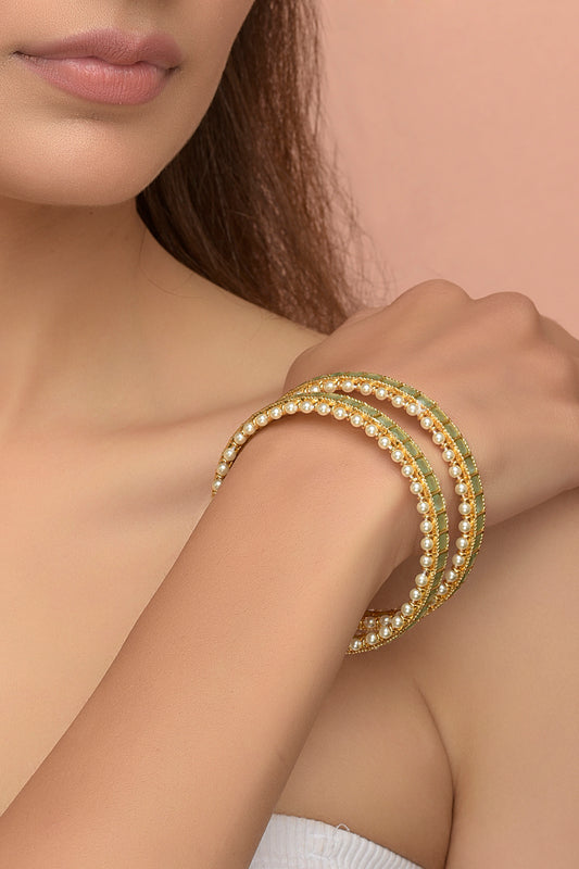 Gold Plated Sea Green Stone Bangles