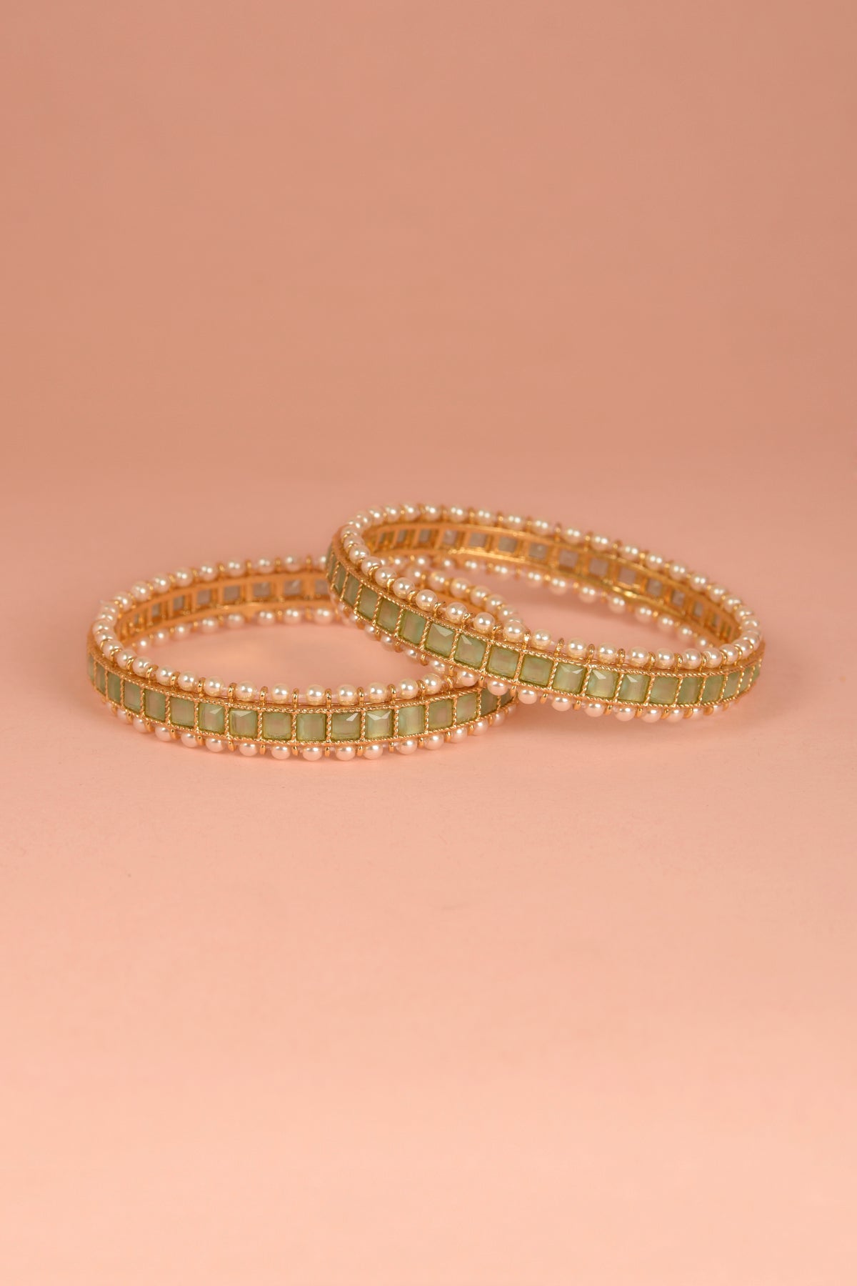 Gold Plated Sea Green Stone Bangles