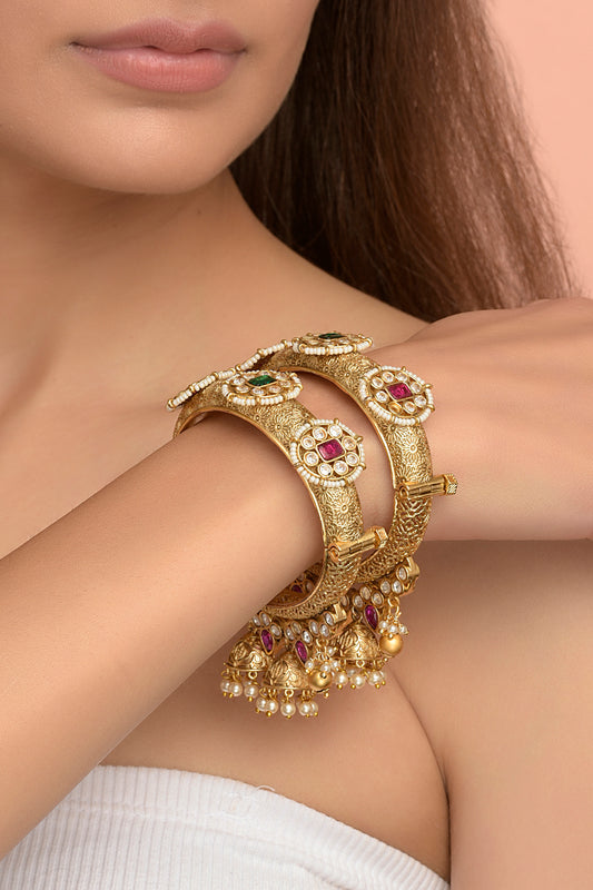Gold Plated Kundan Poli Bangles with jhumkis