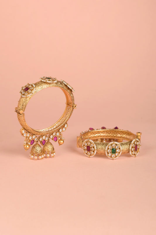 Gold Plated Kundan Poli Bangles with jhumkis