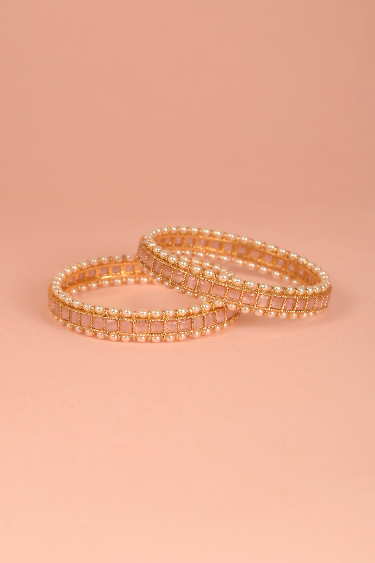 Gold Finish Studded pink stones &  Pearl Bangles