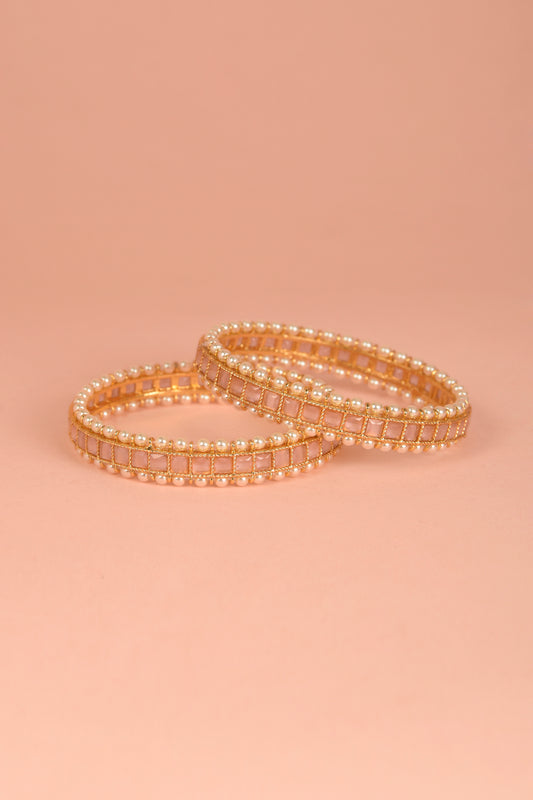 Gold Finish Studded pink stones &  Pearl Bangles