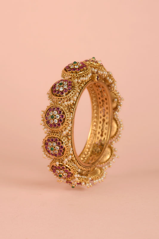 Gold Plated Ruby & Pearl Bracelet