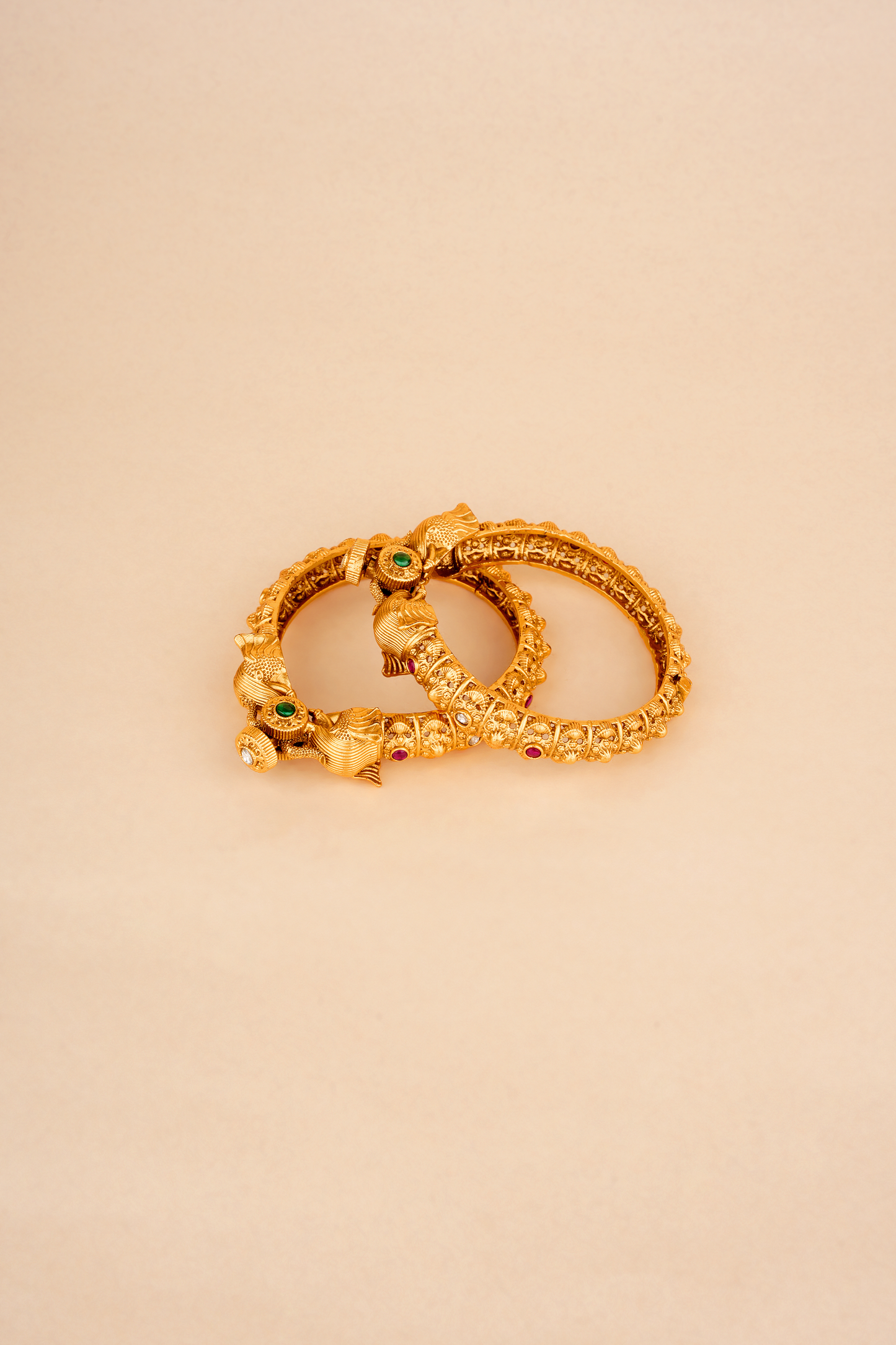 Gold Plated Carved Temple Bangles (Set of 2)
