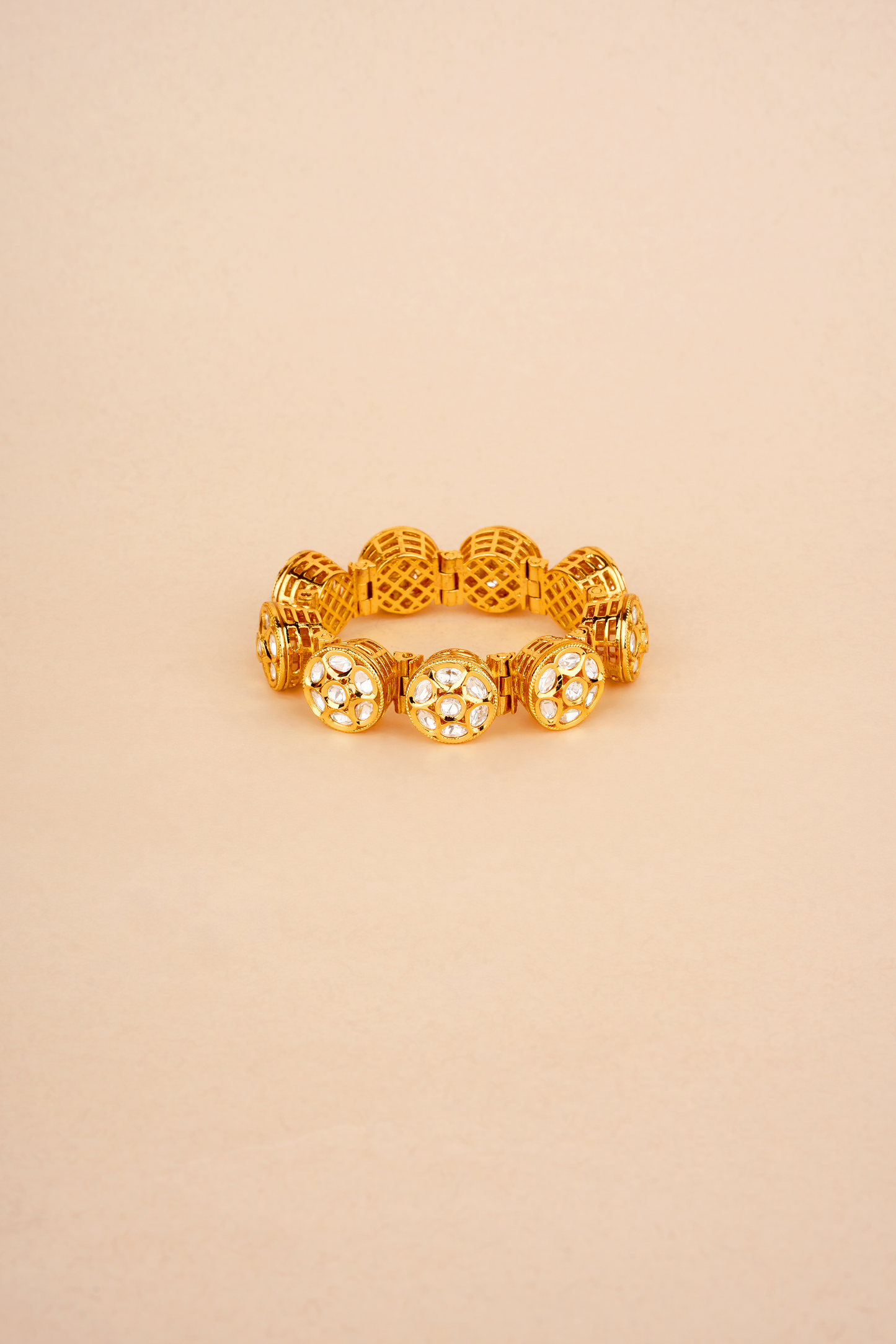 Gold Plated Kundan Polki disc Bracelet