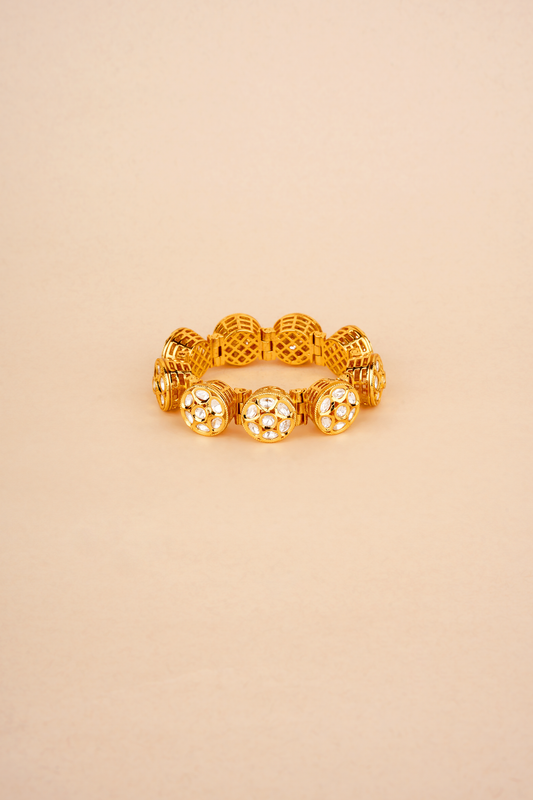 Gold Plated Kundan Polki disc Bracelet