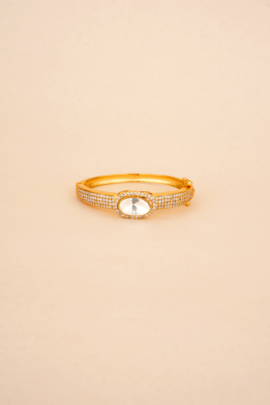 Gold Plated Bracelet w Single Kundan Polki