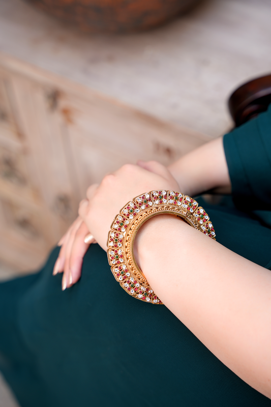 Gold Plated Bracelet wih Red & Green Stones
