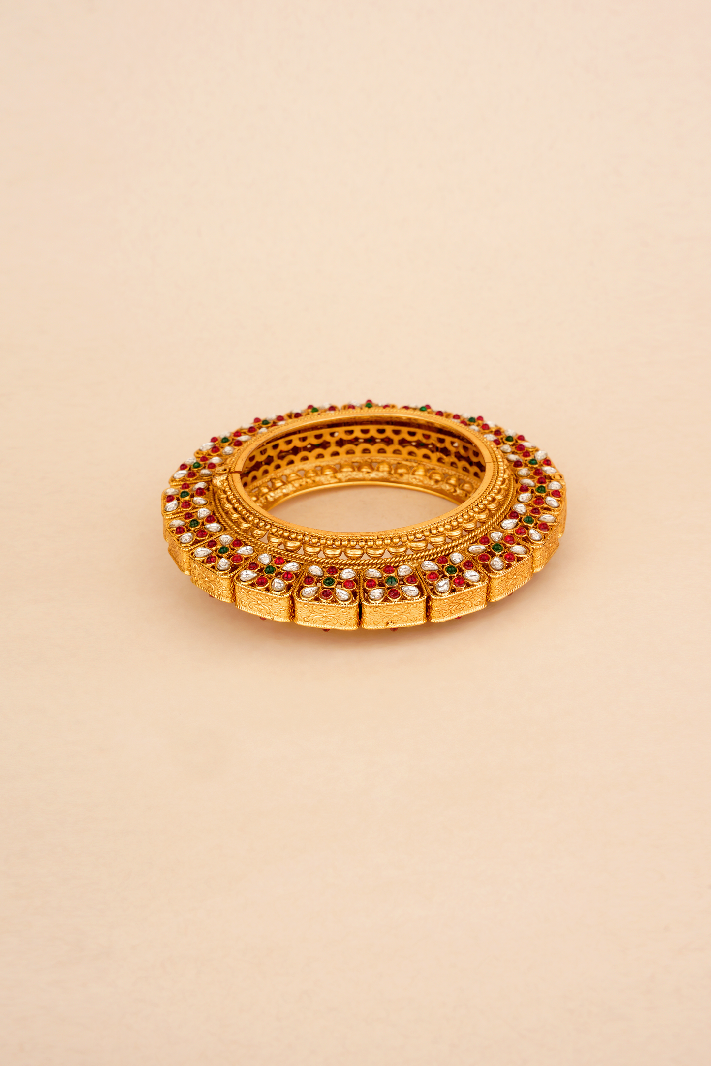 Gold Plated Bracelet wih Red & Green Stones