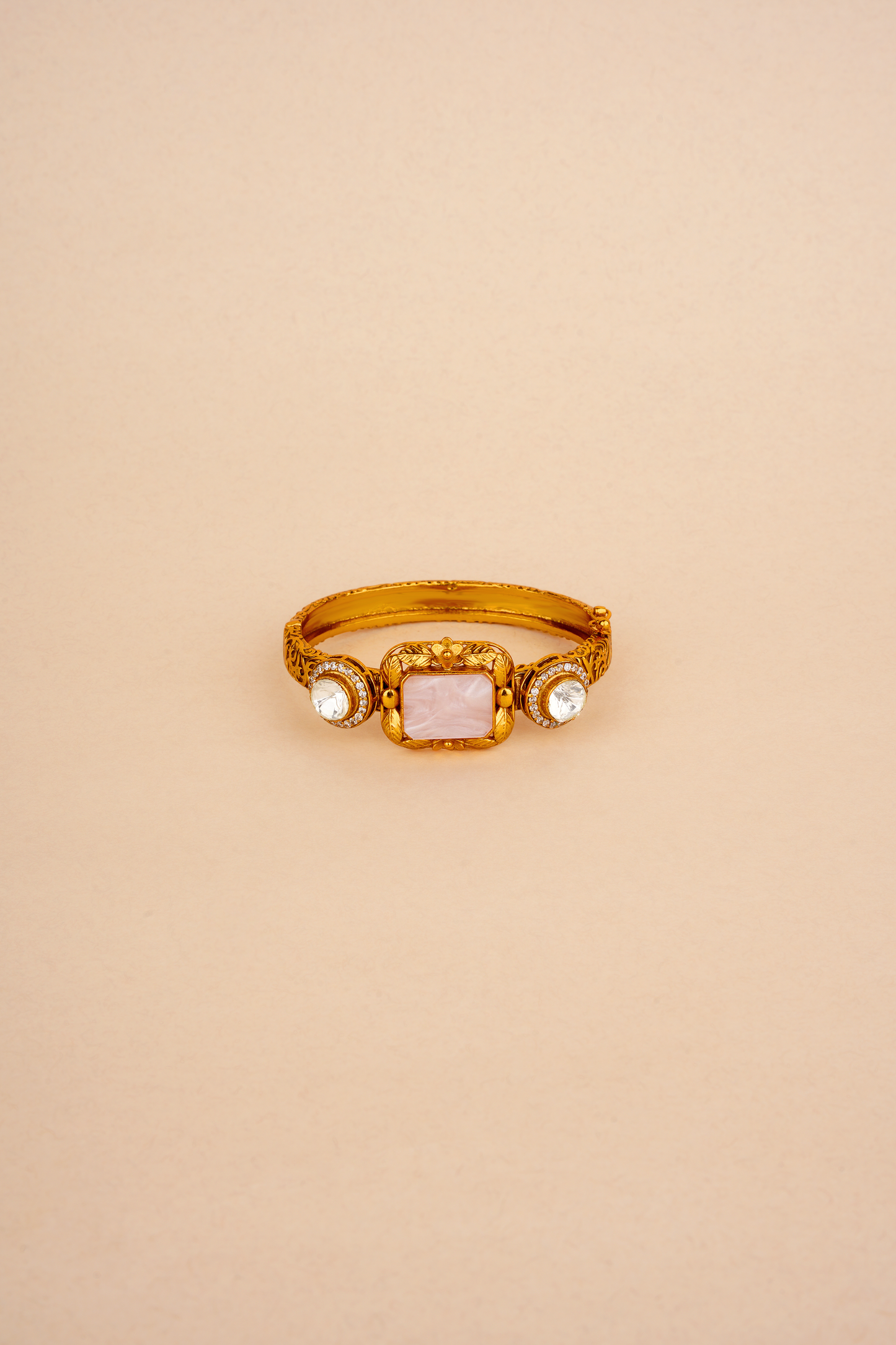 Gold Plated Bracelet with Pink Stone & Kundan Polki
