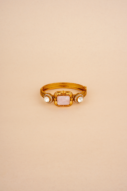 Gold Plated Bracelet with Pink Stone & Kundan Polki