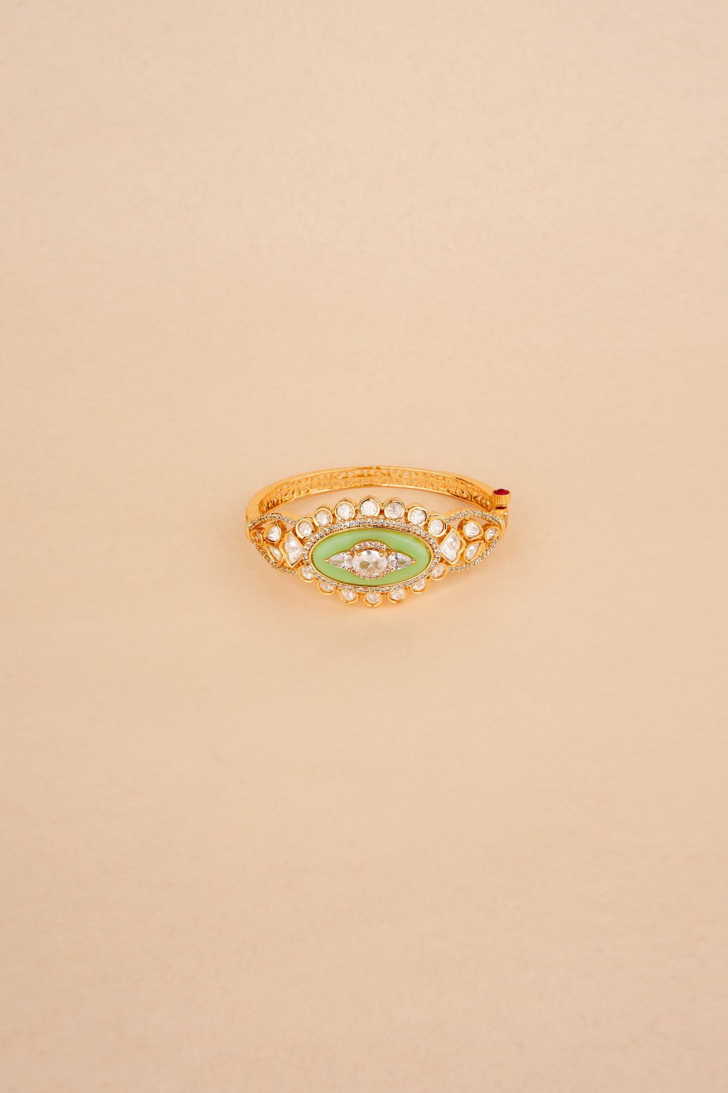 Gold Plated Bracelet with Kundan Polkis & Green Stone