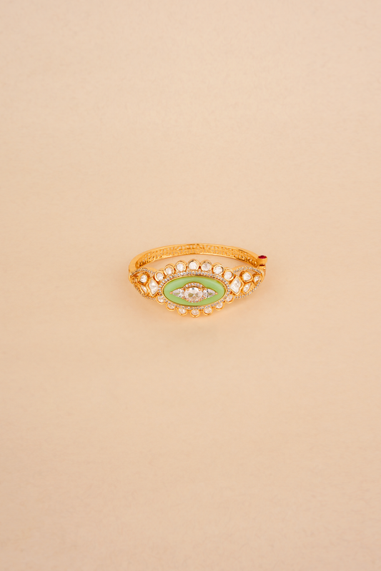 Gold Plated Bracelet with Kundan Polkis & Green Stone