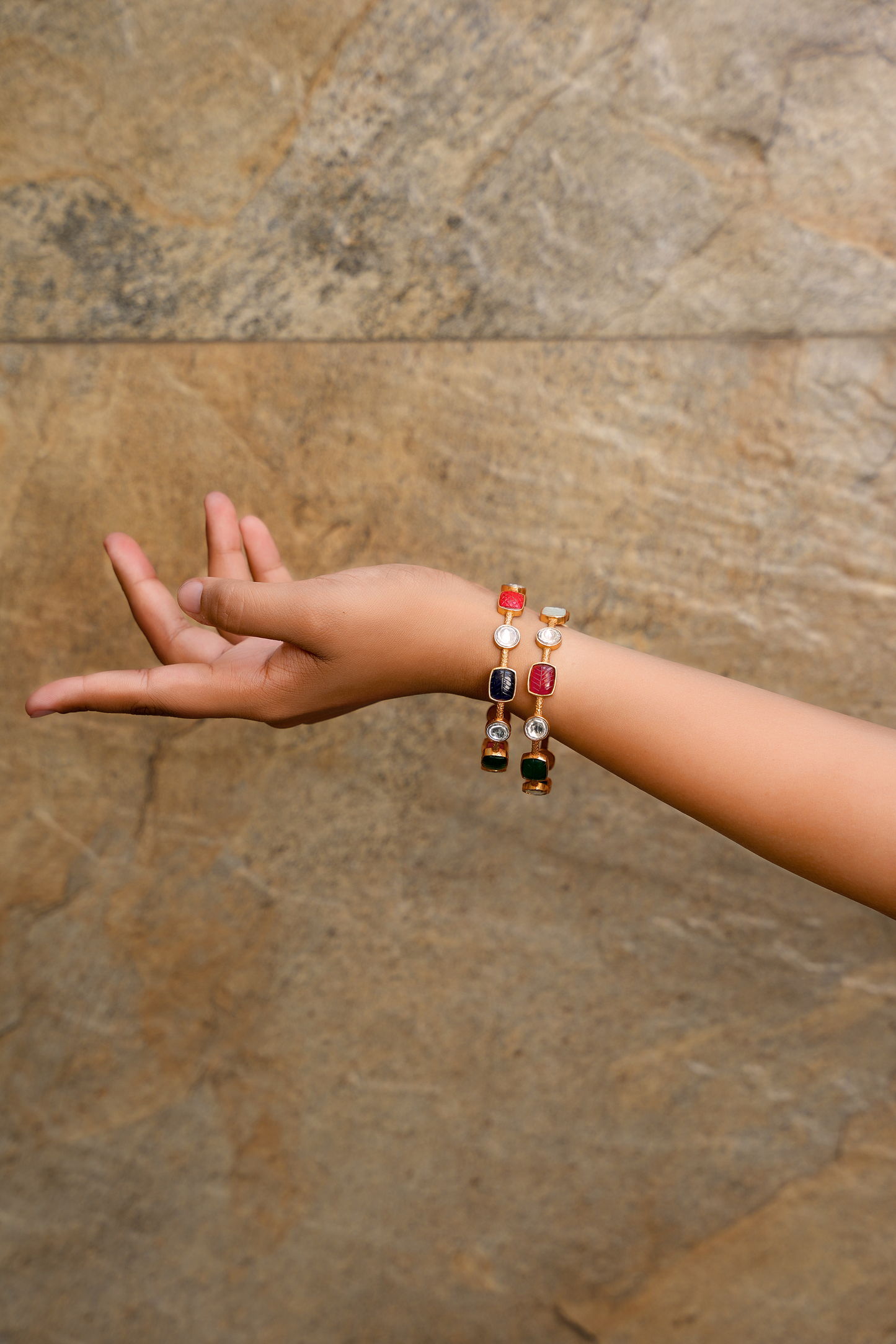 Gold Plated Navrattan Bangles (Set of 2)