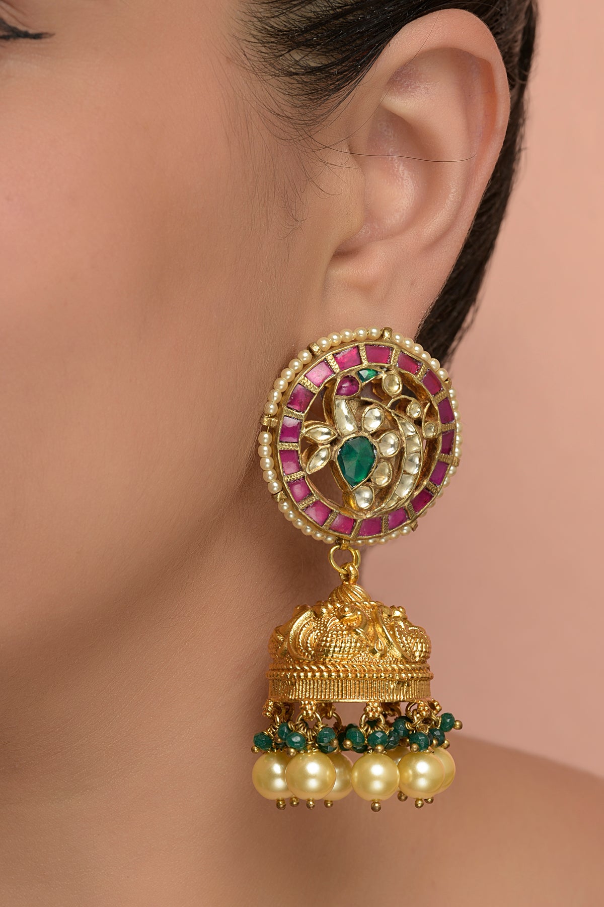 Gold Plated Peacock Multi Kundan top with jhumki